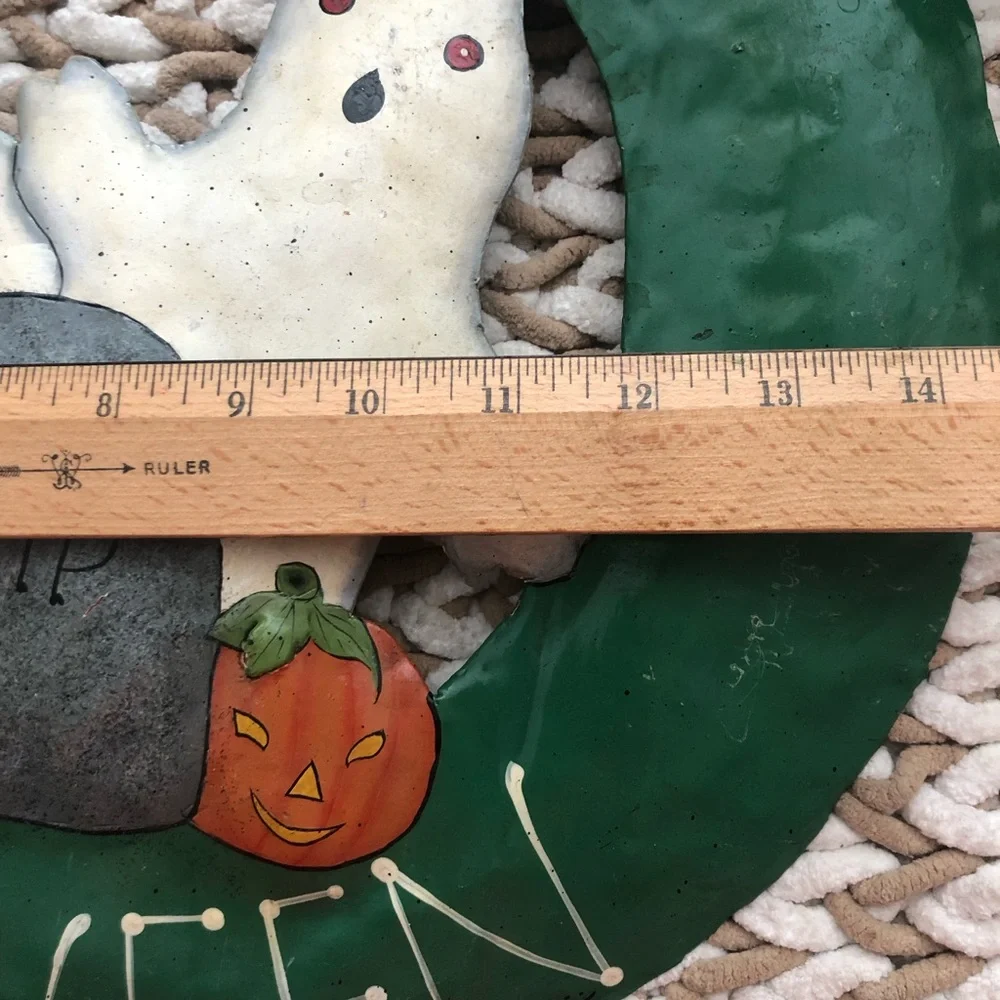 Halloween Ghosts Decorative Metal Wreath - Green - Hanging